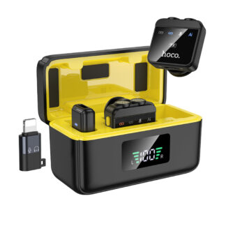 Micrófono Lavalier dual Hoco L17 inalámbrico magnético con ENC y USB-C/Lightning y estuche de 600mAh