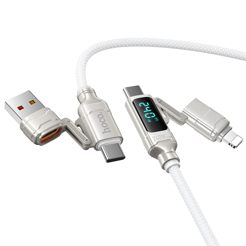 Cable Hoco U152 4 en 1 USB-A/USB-C - Lightning/USB-C 240W con pantalla