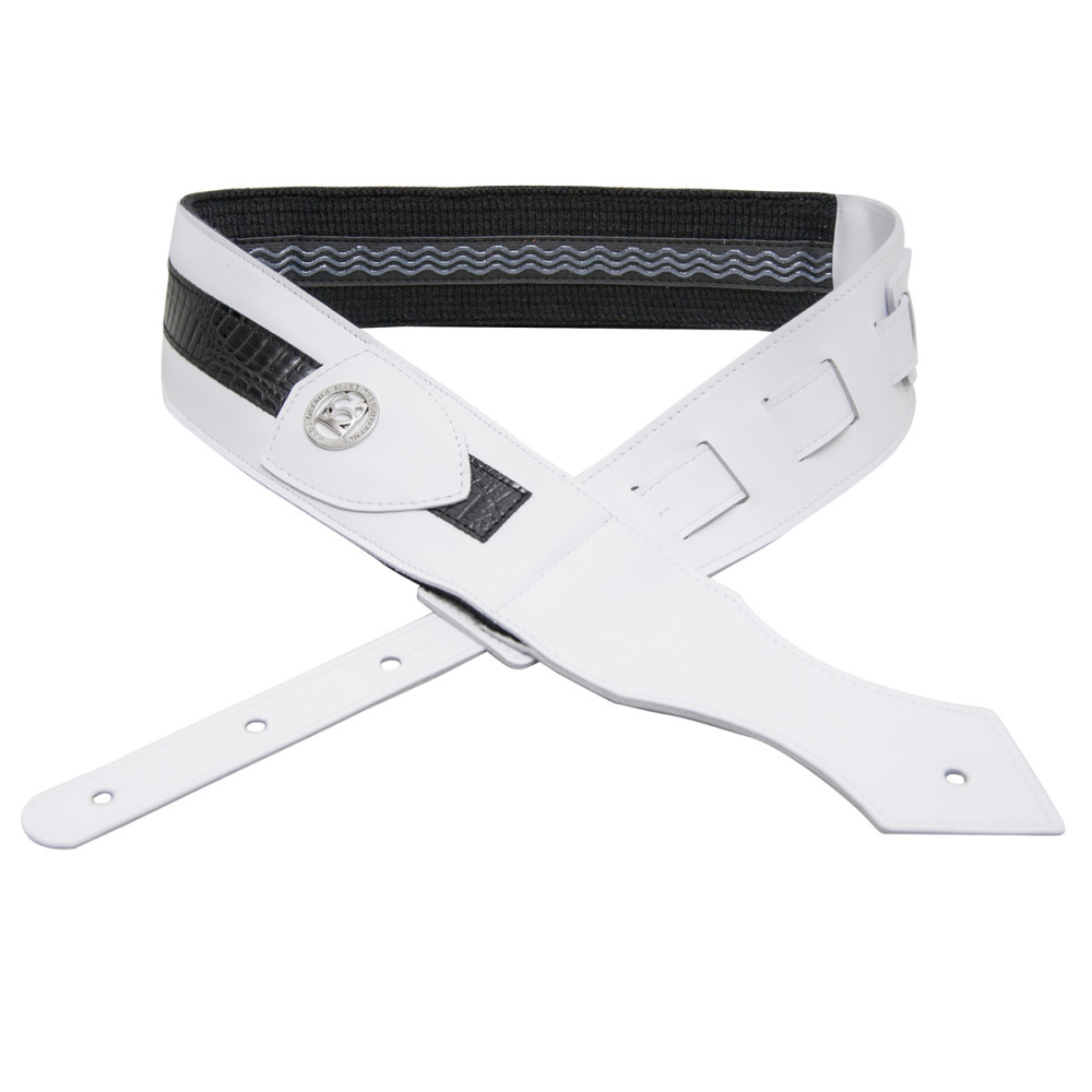 Correa Guitarra BG Cuero Blanco/Negro Cocodrilo GLD180X