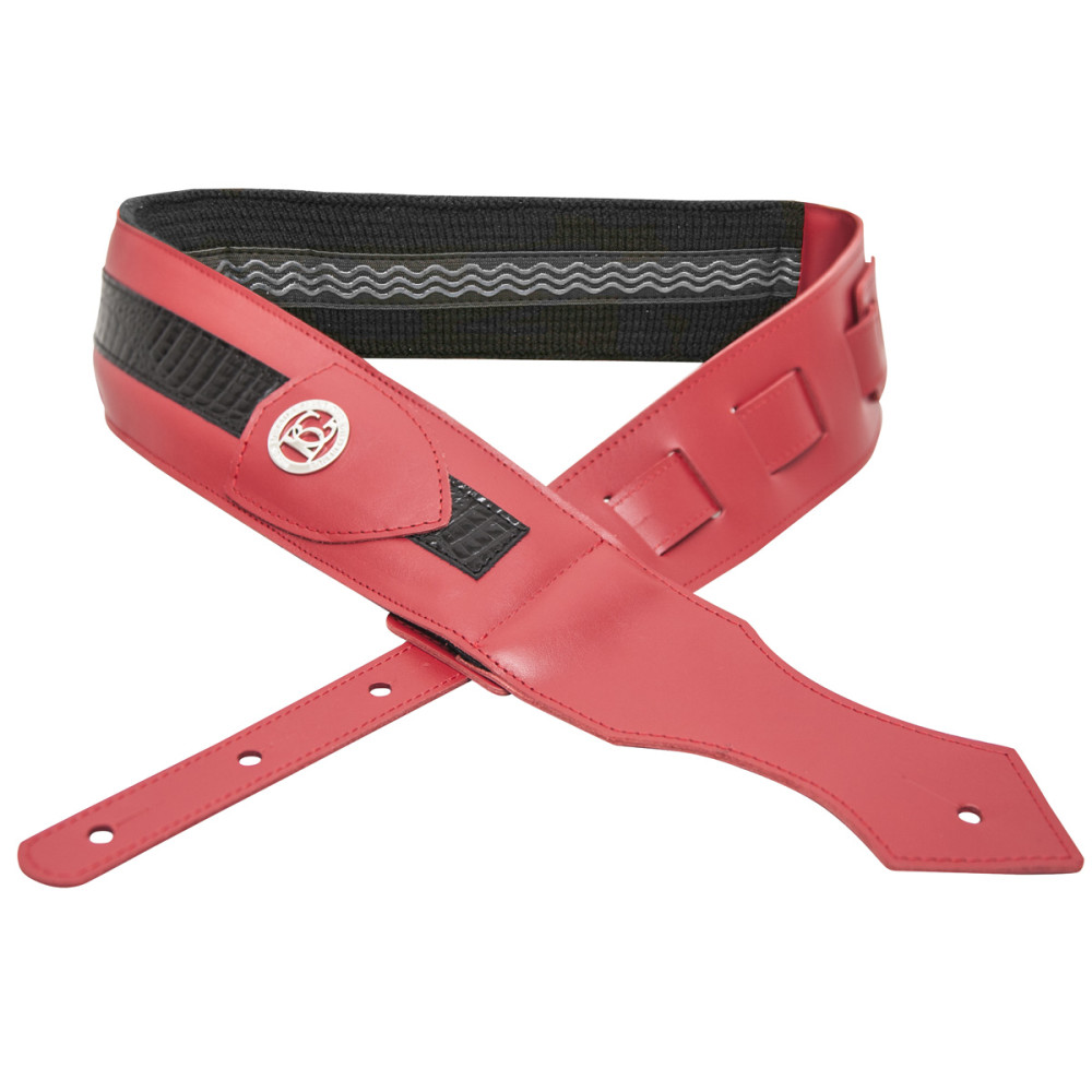 Correa Guitarra BG Cuero Rojo/Negro Cocodrilo GLD190X